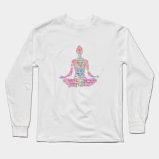 Yoga Excercise in Form Silhouette Shape Text Word Cloud Long Sleeve T-Shirt